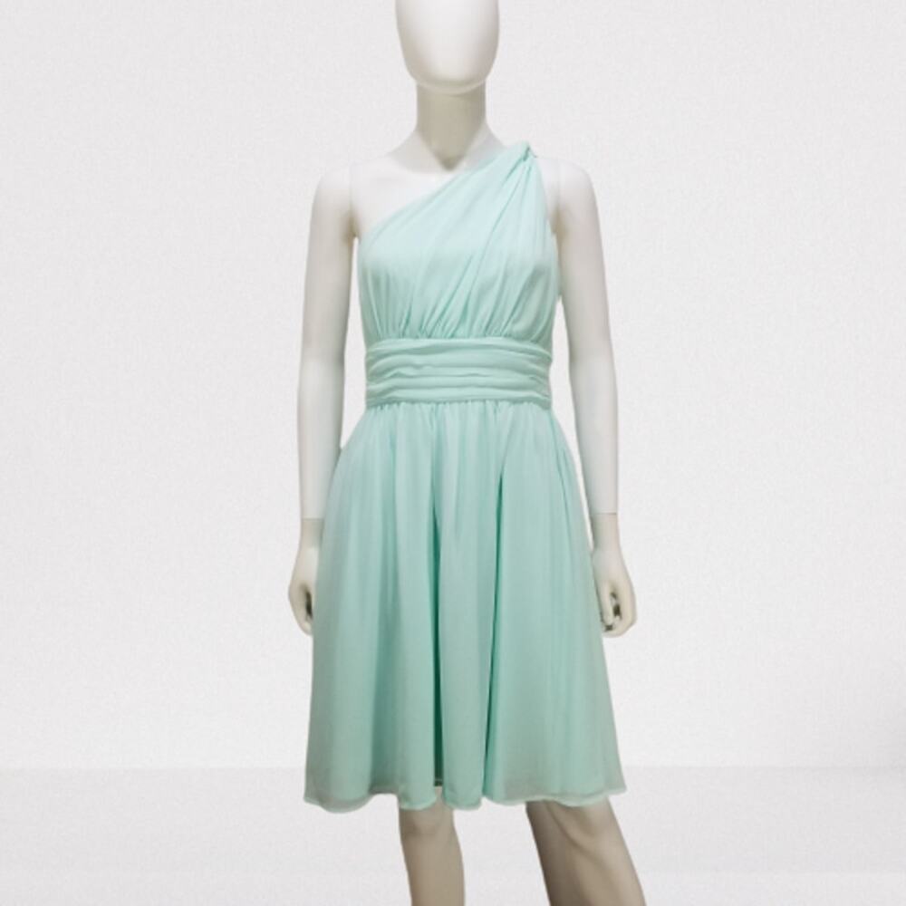 Tevolio Women's Cinched Waist Mint Green One-Shoulder Knee-Length Dress, Size: 8